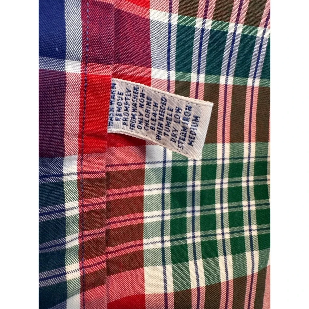 Ralph Lauren Polo Shirt Men Large Plaid Red Plaid Long‎ Sleeve Pockets Classic